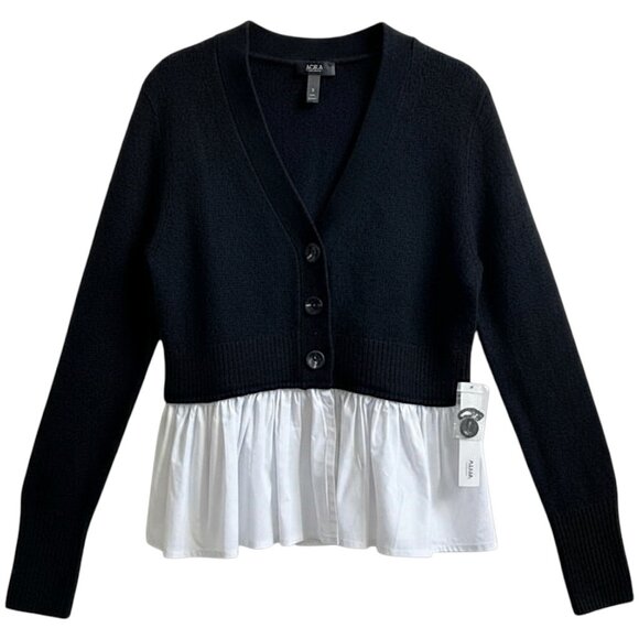 NWT AQUA Cashmere V-Neck Twofer Black White M Bloomingdale’s Best Seller - Picture 2 of 12